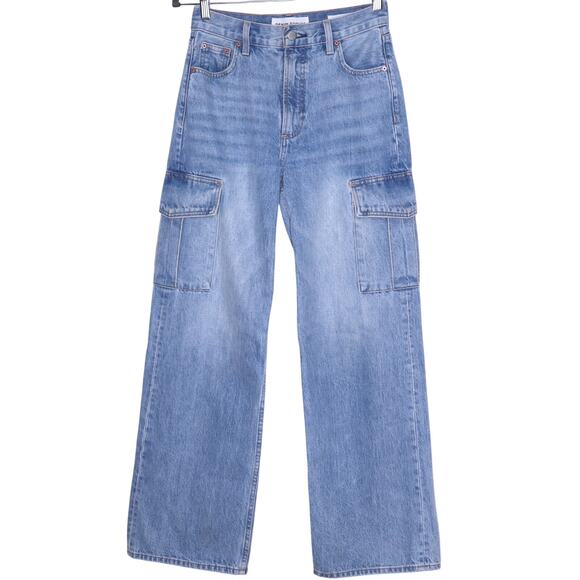 DENIM FORUM The Farrah Hi-Rise Cargo Jean 7 Yrs Bleu Taboo Wide Leg Women's 24 - Picture 2 of 16
